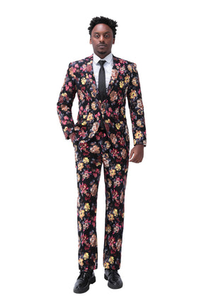 2-Piece Slim Fit Floral Print Maroon Suit