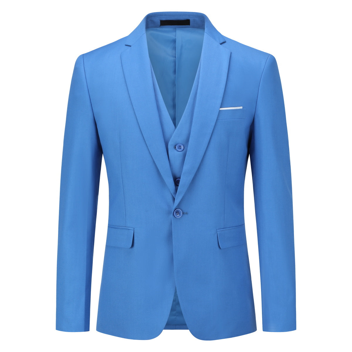3-Piece One Button Formal Suit Regatta Blue Suit - Cloudstyle