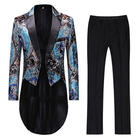 Floral Swallowtails 2-Piece Slim Fit Blue Suit