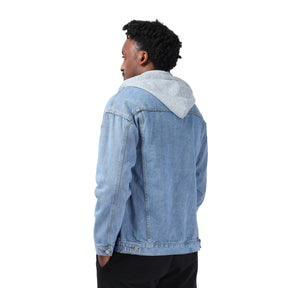 Men's Hooded Single Breasted Denim Jacket Blue