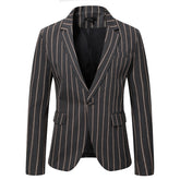 Men's Autumn Plaid Jacket One Button Casual Blazer Dark Grey