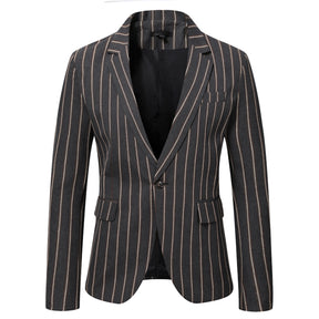 Men's Autumn Plaid Jacket One Button Casual Blazer Dark Grey