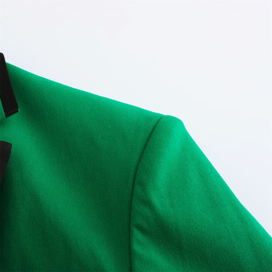 Men's One Button Solid Color Casual Blazer Green - Cloudstyle