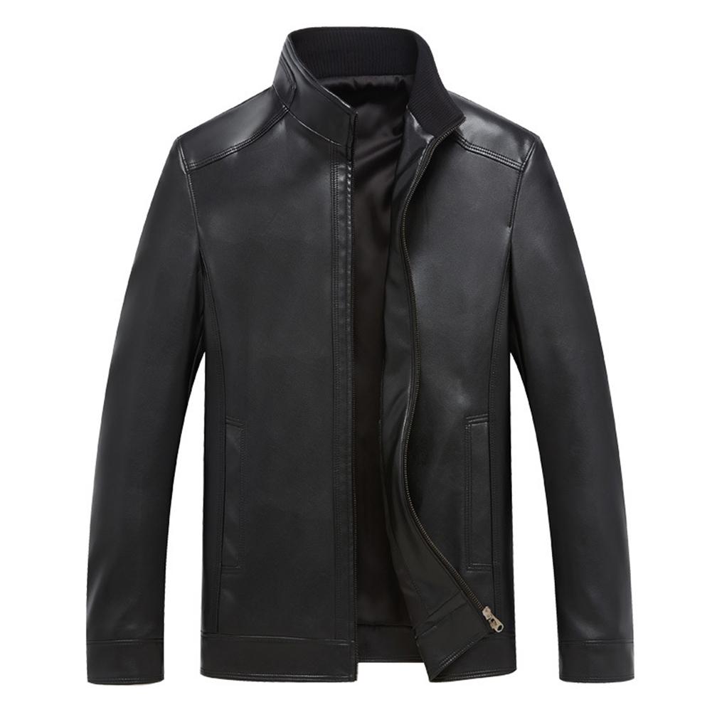 Standing Collar Leather Jacket Black