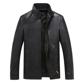 Standing Collar Leather Jacket Black