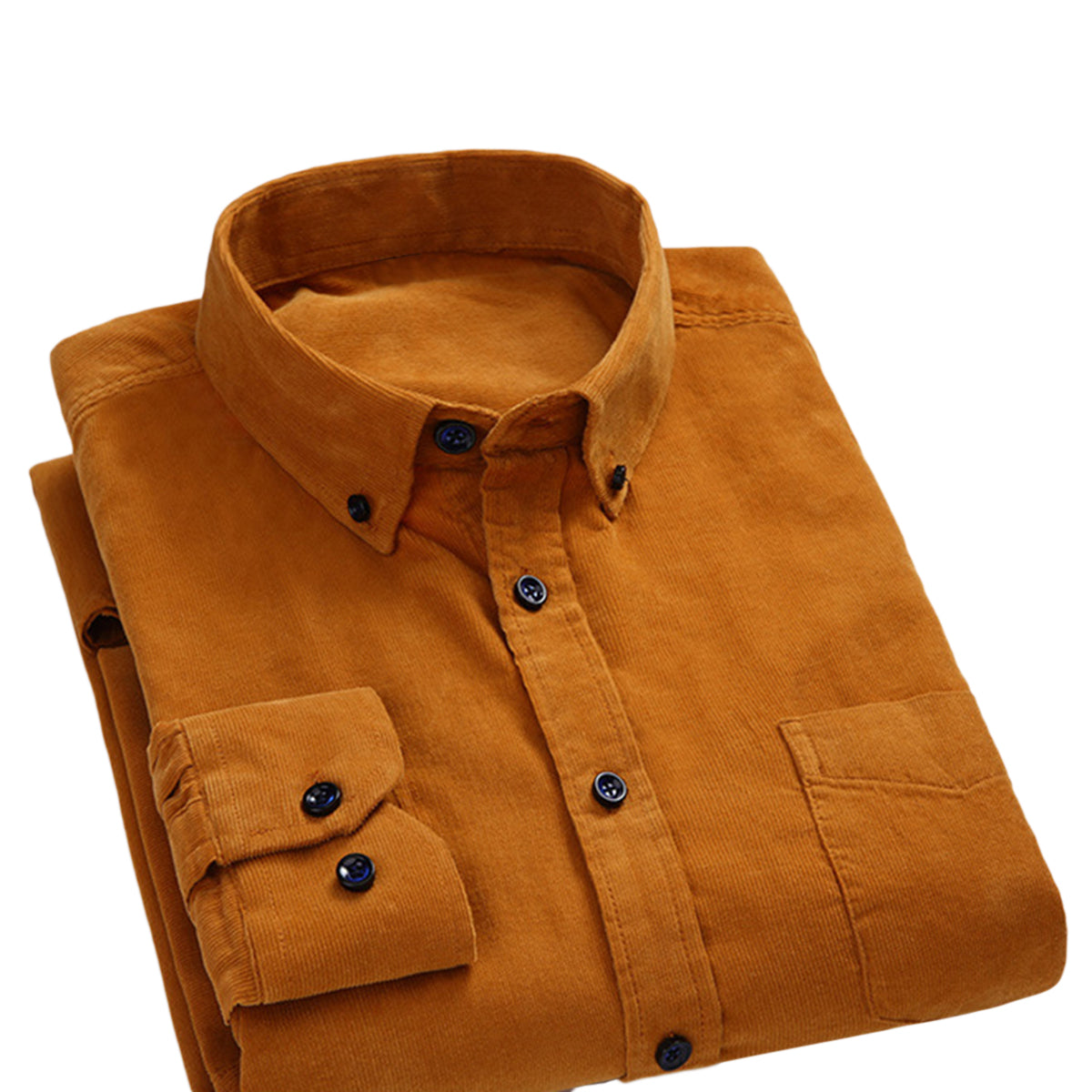 Men's Square Collar Solid Color Autumn Thickened Shirt Yellow