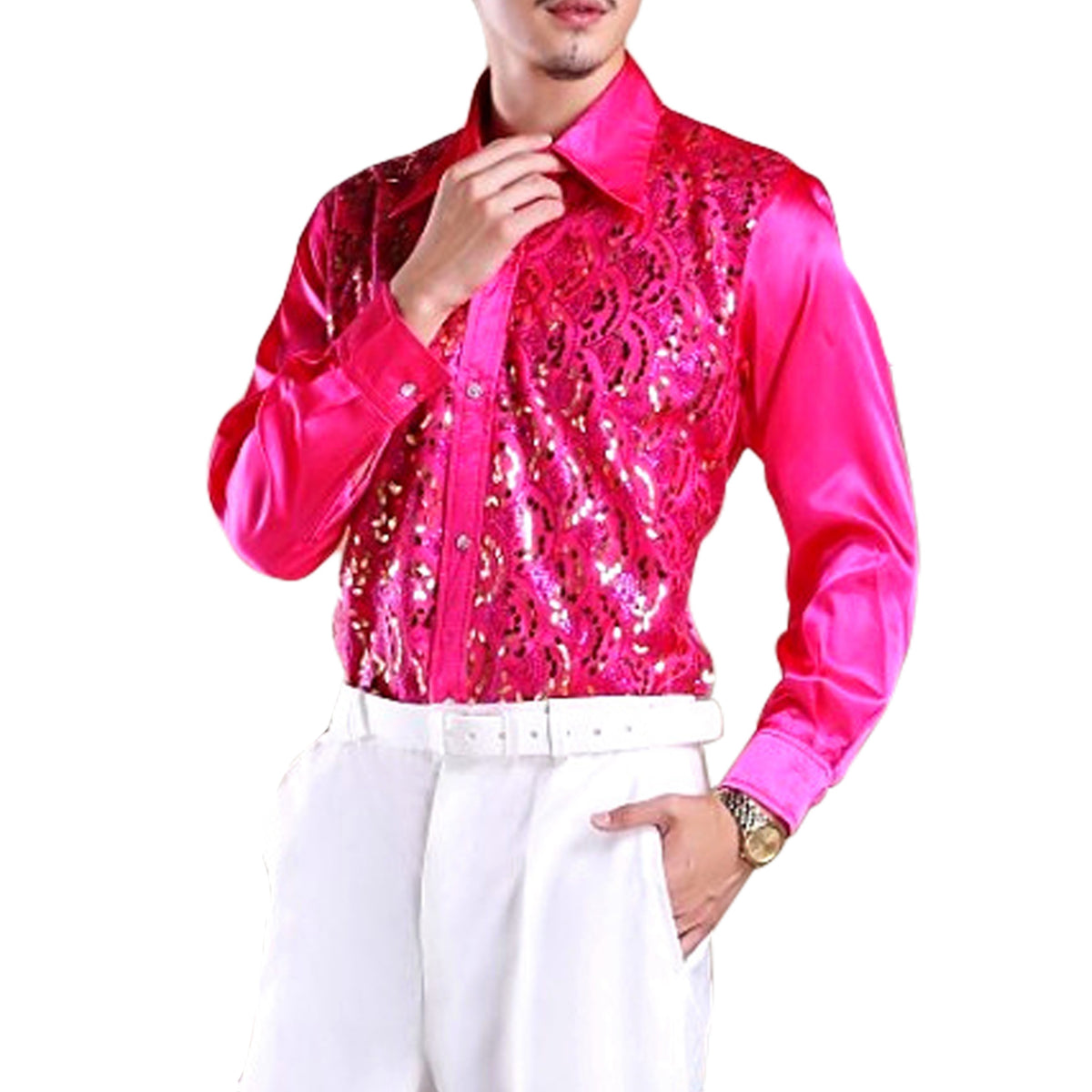 Slim Fit Sequin Party Shirt MediumVioletRed