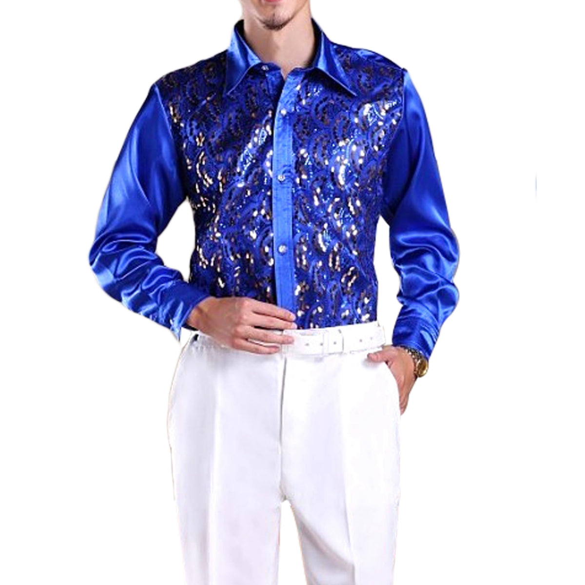 Slim Fit Sequin Party Shirt Dark Blue