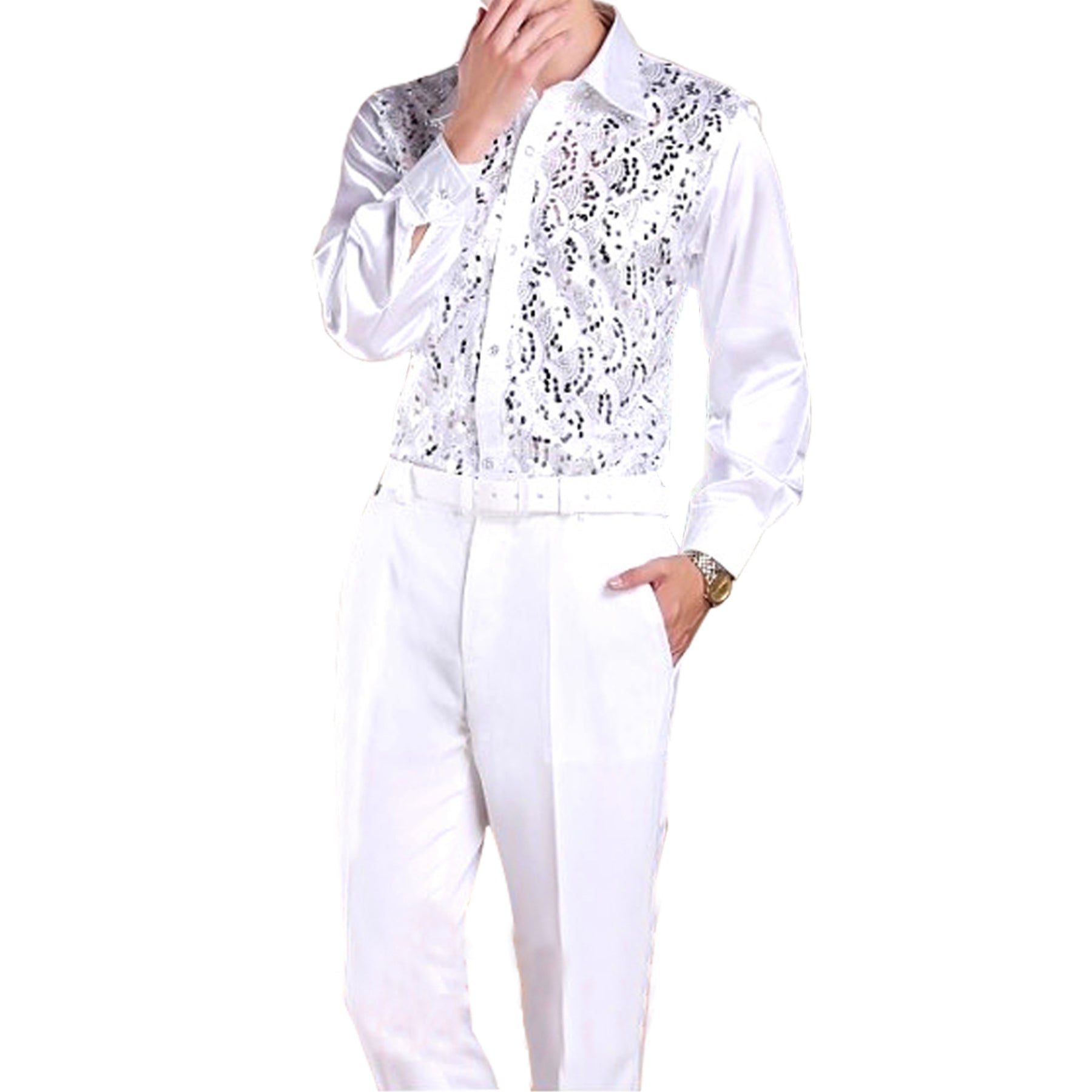 Slim Fit Sequin Party Shirt White