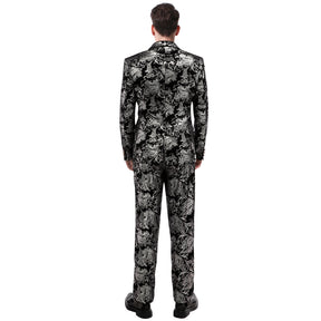 2-Piece Slim Fit Digital Print Silver Suit