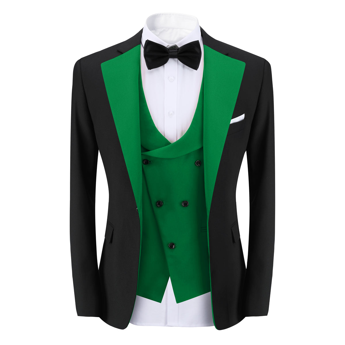 Men's 3-Piece Fashion One Button Color-Blocking Suit Green - Cloudstyle