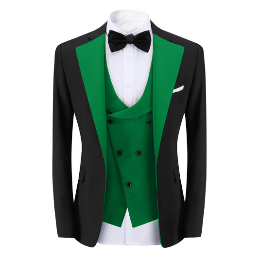 Men's 3-Piece Fashion One Button Color-Blocking Suit Green - Cloudstyle