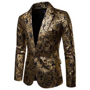 Slim Fit Gold Glitter Paisley Blazer