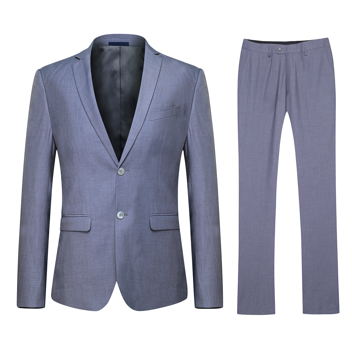 Slim Fit 2 Piece Suit 2 Button Formal Business Wedding Solid Suits Light Grey