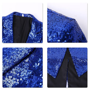 Blue Shiny Sequin Party Swallowtailed Coat