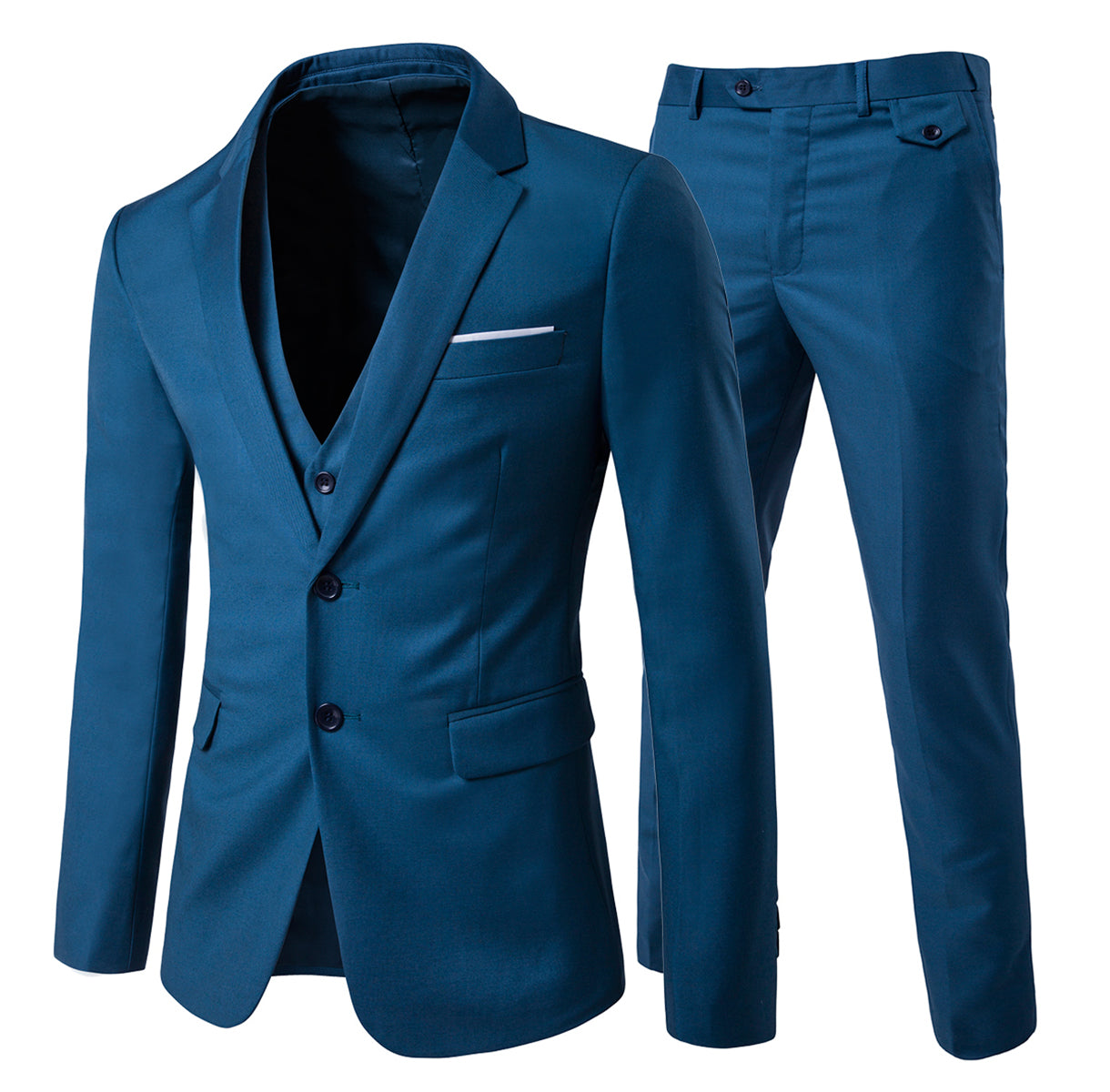 3-Piece Notched Lapel Casual Steel Blue Suit - Cloudstyle