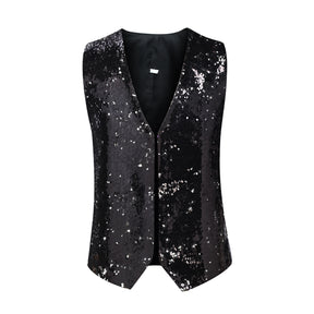 Slim Fit Shiny Sequins Vest Black