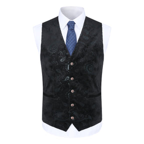 Single Breasted Slim Fit Printed Vest Waistcoat Black