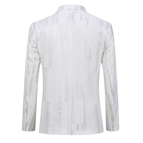Silver Stripe Shiny Jacket Casual White Blazer Soft Velvet Fabric