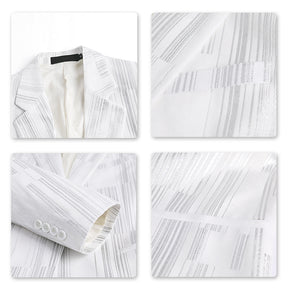 Silver Stripe Shiny Jacket Casual White Blazer Soft Velvet Fabric