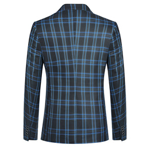 Plaid Stripe Suit Slim Fit 2-Piece Casual Suit Blue