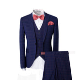 3-Piece Slim Fit Plaid Suit Dark Blue