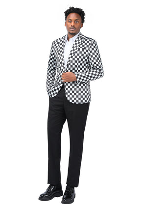 Checkerboard Print Blazer Slim Fit Plaid Blazer