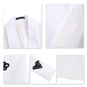 3-Piece White Jacquard Floral Suit