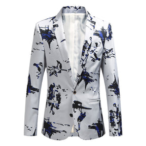 Men's Printed Single Breasted Slim Fit Blazer White