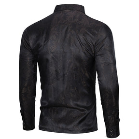 Slim Fit Embroidered Black Paisley Shirt