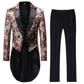 Floral Swallowtails 2-Piece Slim Fit Brown Suit
