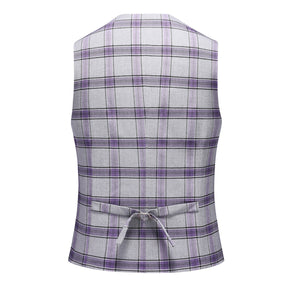 3-Piece Men's Plaid Lapel Collar One Button Suit Purple