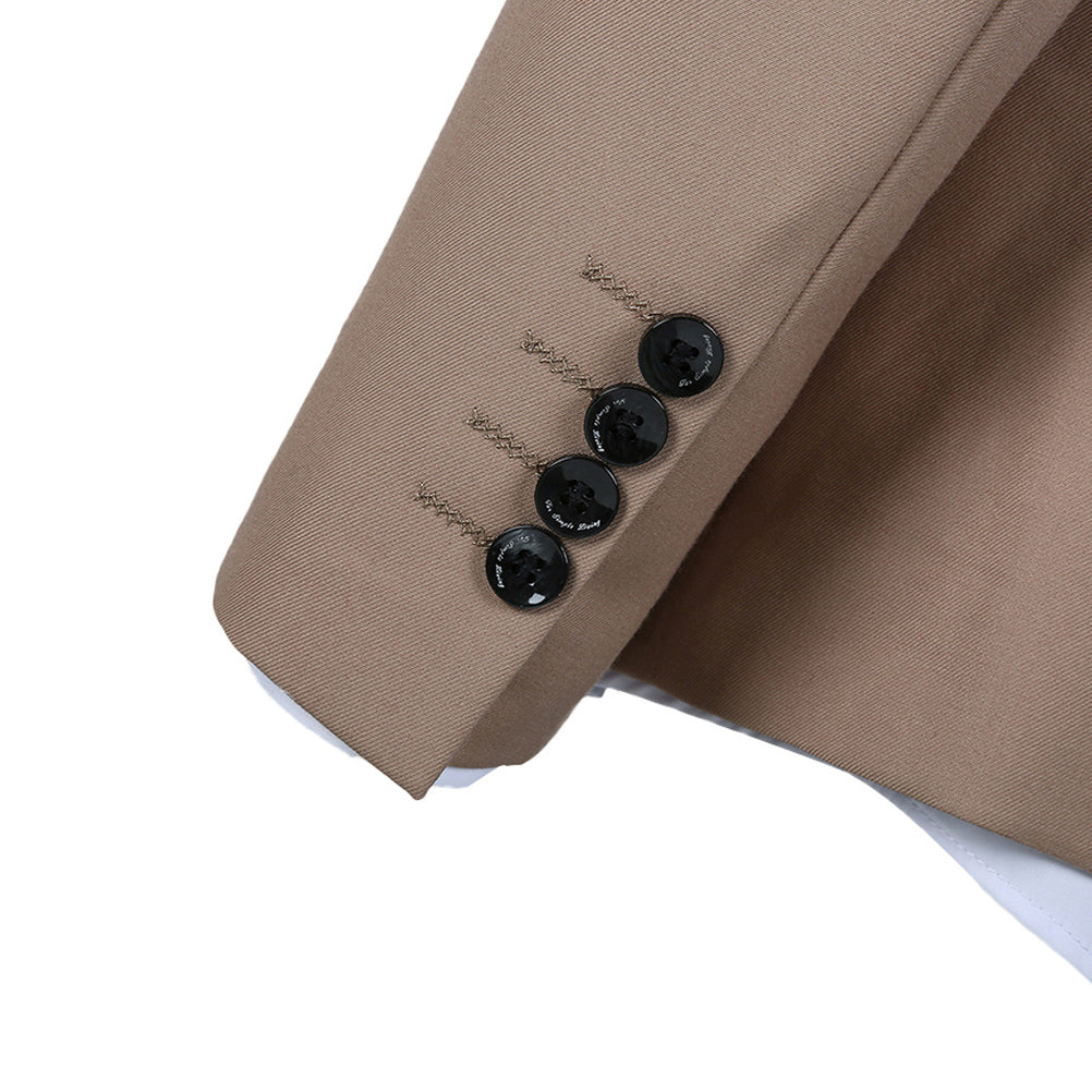 3-Piece Slim Fit Casual Suit Khaki