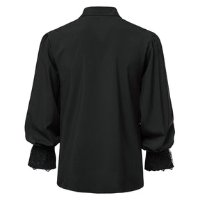 Men's Solid Punk Ruffled Long Sleeve Shirt Black