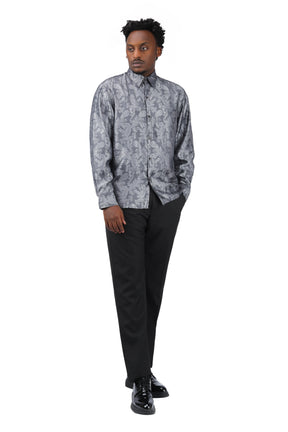 Slim Fit Embroidered Grey Paisley Shirt