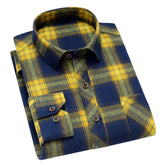 Men's Check Lapel Long Sleeve Shirt Yellow