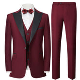 3-Piece One Button Suit Slim Fit Red Suit