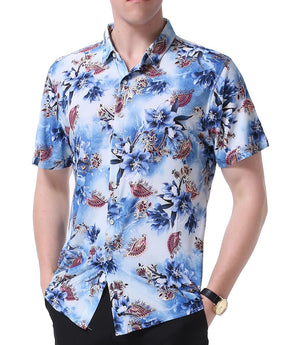 Slim Fit Floral Style Shirt Blue Flower