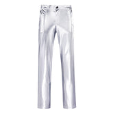 Slim Fit Hot Stamping Shiny Silver Pants