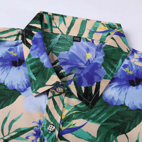 Purple Flower & Green Leaf Print Shirt
