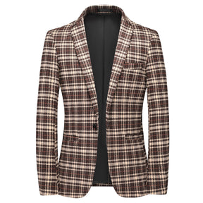 Men's Autumn One Button Casual Plaid Jacket Khaki
