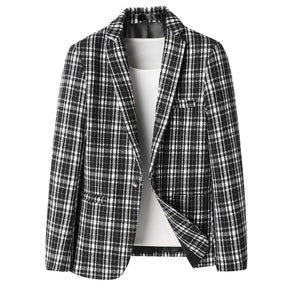 Men's Autumn One Button Casual Plaid Jacket Black