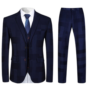 3-Piece Slim Fit Checked Navy Casual Suit