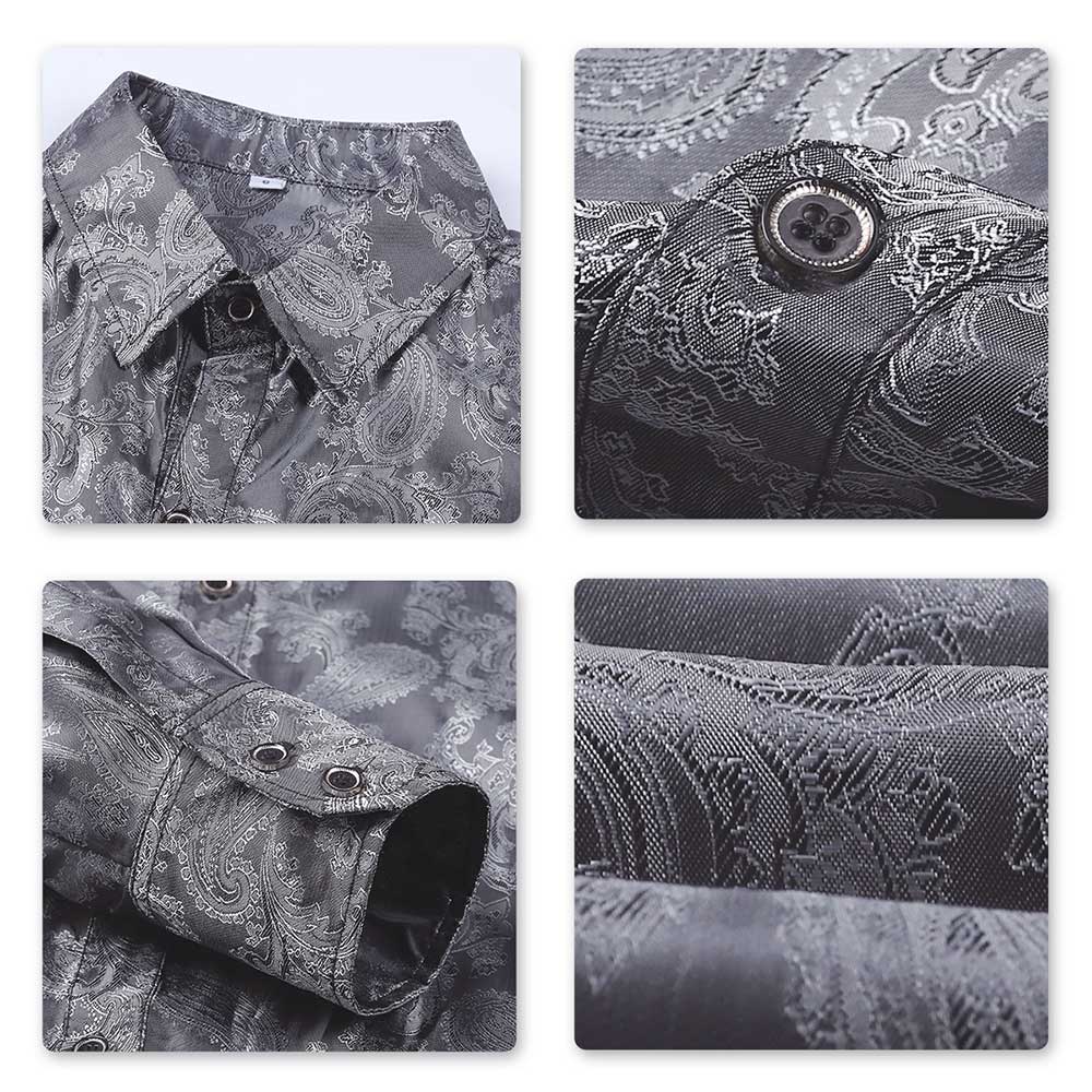 Slim Fit Embroidered Grey Paisley Shirt