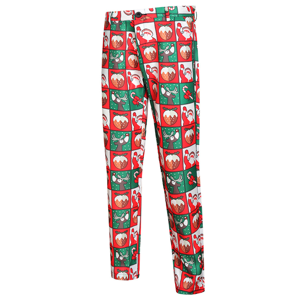 Men's 3-piece Santa Claus Christmas Print Suit Red & Green