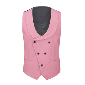 Men's 3-Piece Fashion One Button Color-Blocking Suit Pink
