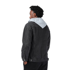 Men's Hooded Single Breasted Denim Jacket Dark Grey