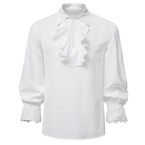 Men's Solid Punk Ruffled Long Sleeve Shirt White