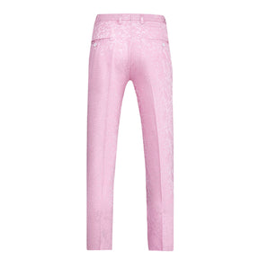 Men's Color Block Print Double Breasted Suit Pink