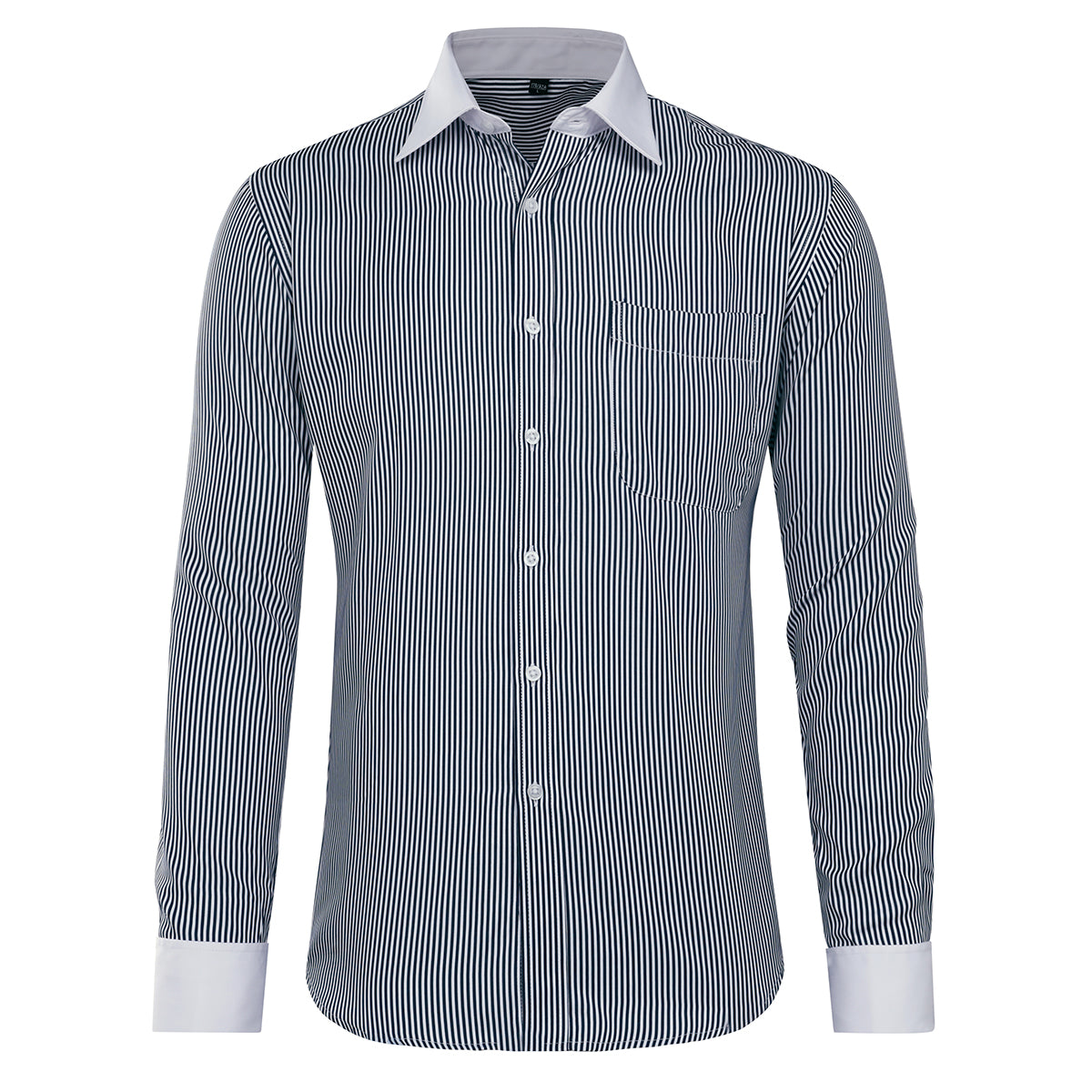 Men's Dress Shirt Slim Fit Button Down Stripe Checked Shirt Black - Cloudstyle